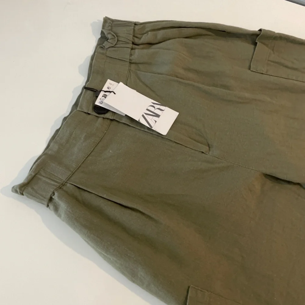 ❤️ Zara Baggy Linen Blend Olive Green Ankle Pants Size 4